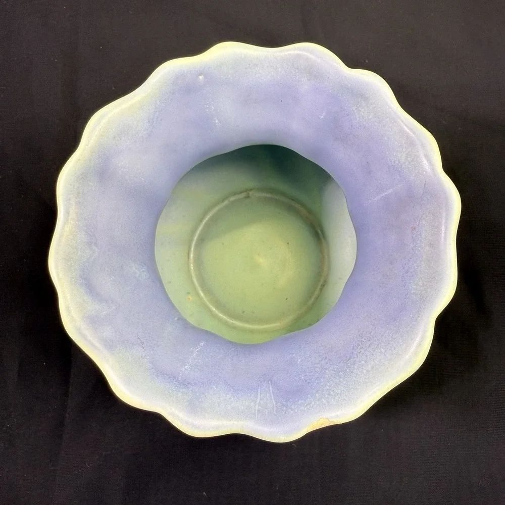 Vintage WELLER Vase Signed Since 1872 Pottery Blue Green Glaze‎ Handles